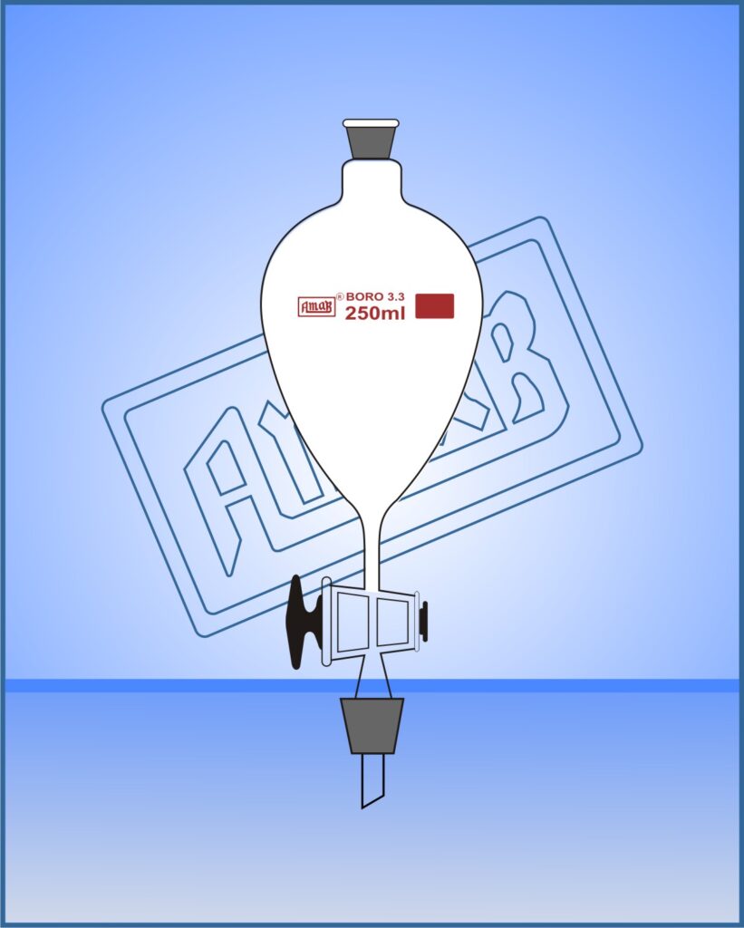Separating Funnel, Pear Shape with Glass Stopcock & Stopper, Stem with cone