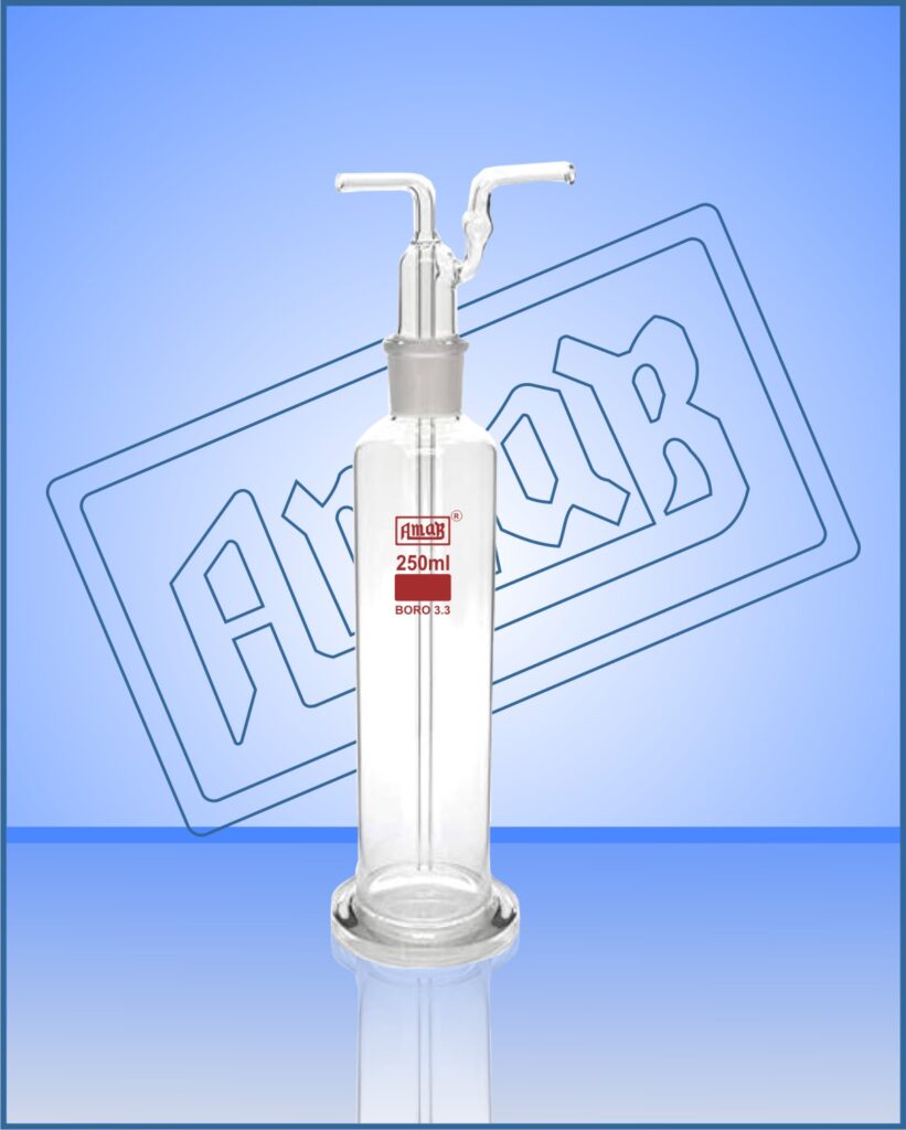 Gas Washing Bottle, with Glass Fitting, Cylindrical