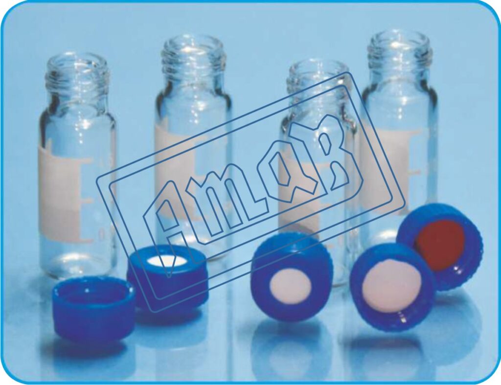 Clear Glass Screw Vials 9mm with Screw Blue Cap & PTFE – Silicon Septa