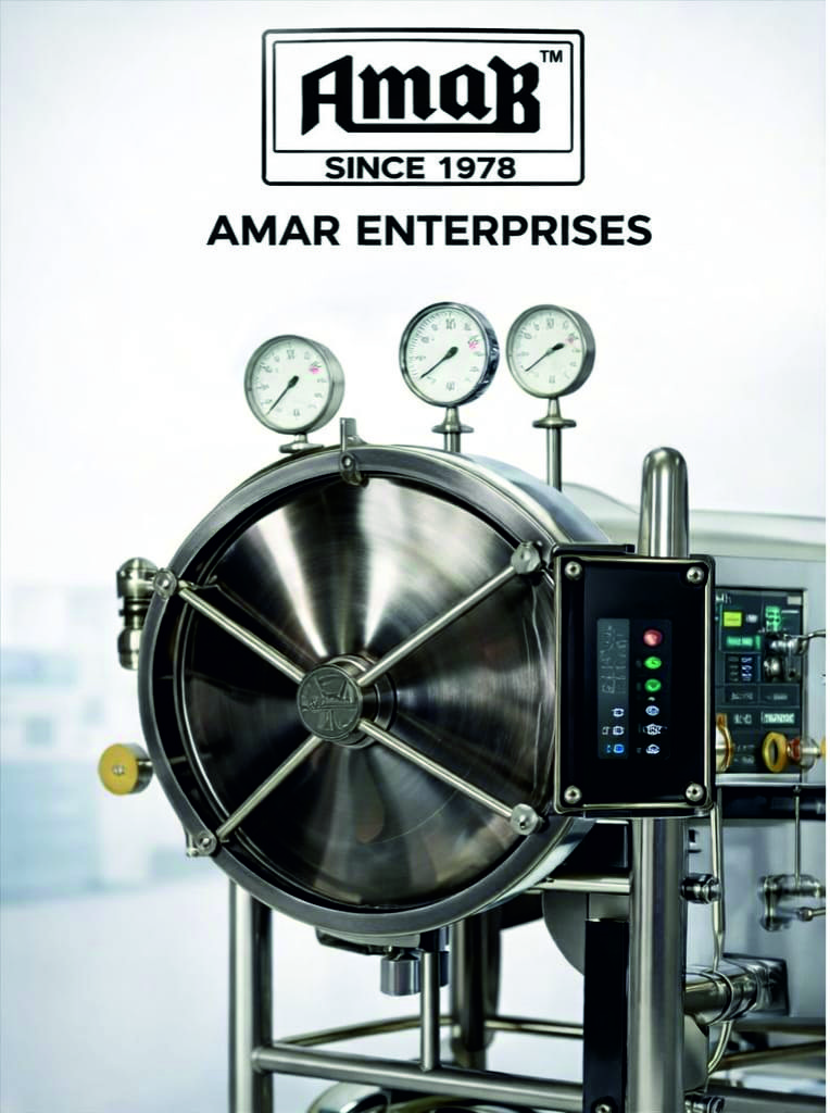 Close-up of pressure gauge and control panel of triple wall horizontal autoclave by Amar Enterprises.